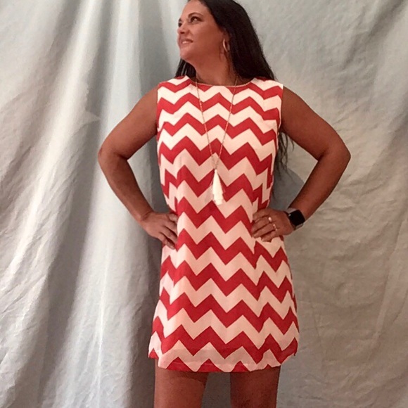Everly Dresses & Skirts - Everly red and white chevron dress